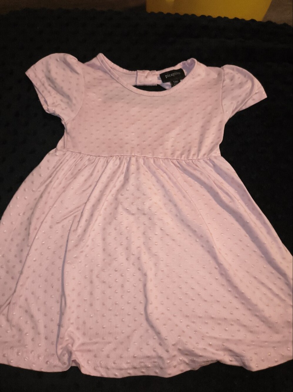 Picapino Baby Toddler Girl Pink Swiss Dot Short Sleeve Dress Cutout Bow Back